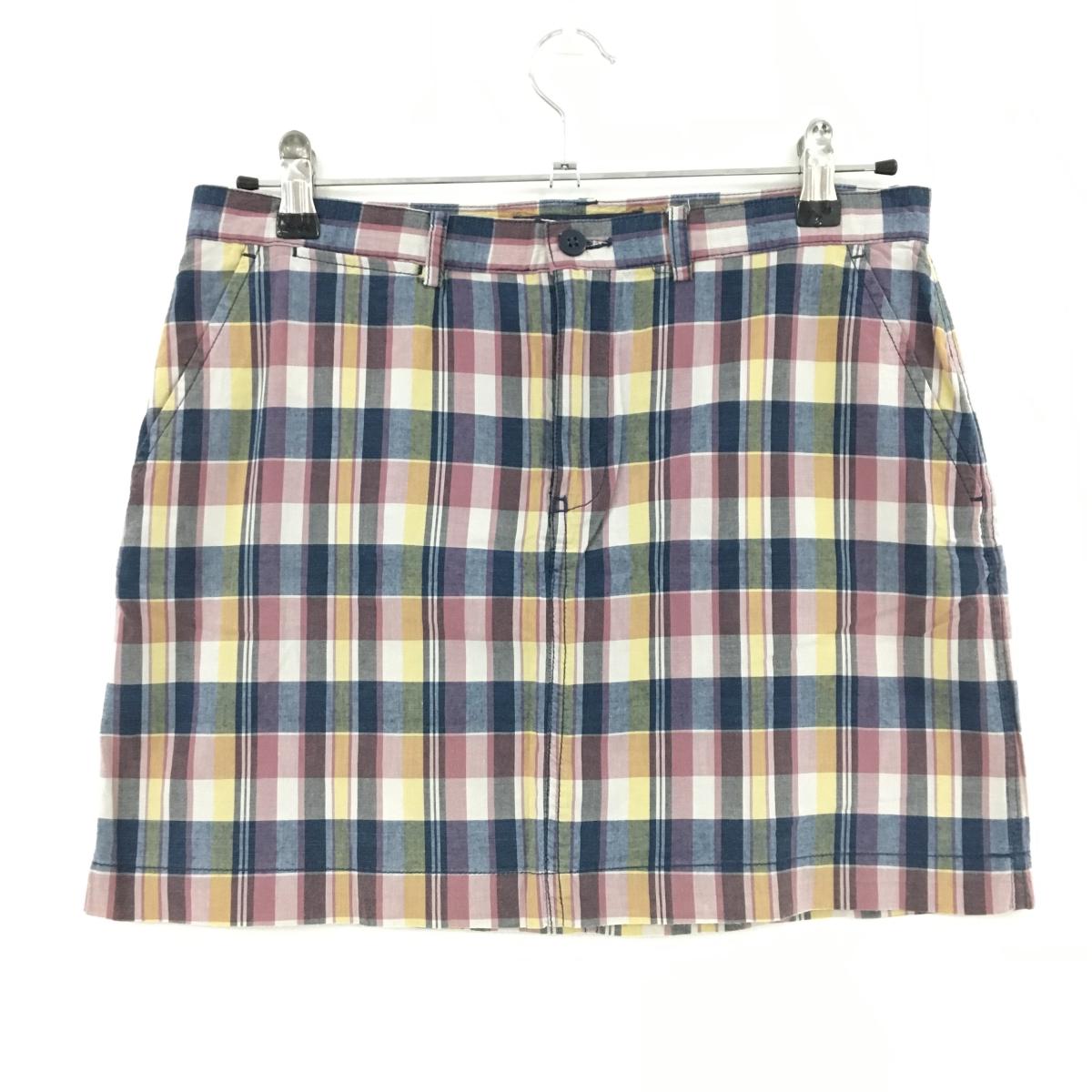 【超美品】ラルフローレンスポーツ スカート スモーキーピンク系×ネイビー チェック 綿100％ レディース 6 ゴルフウェア Ralph Lauren