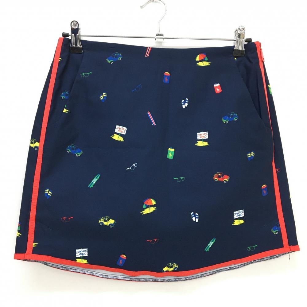 【美品】ポロゴルフ ラルフローレン スカート ネイビー×レッド 総柄 ストレッチ レディース O 150/68A ゴルフウェア Ralph Lauren