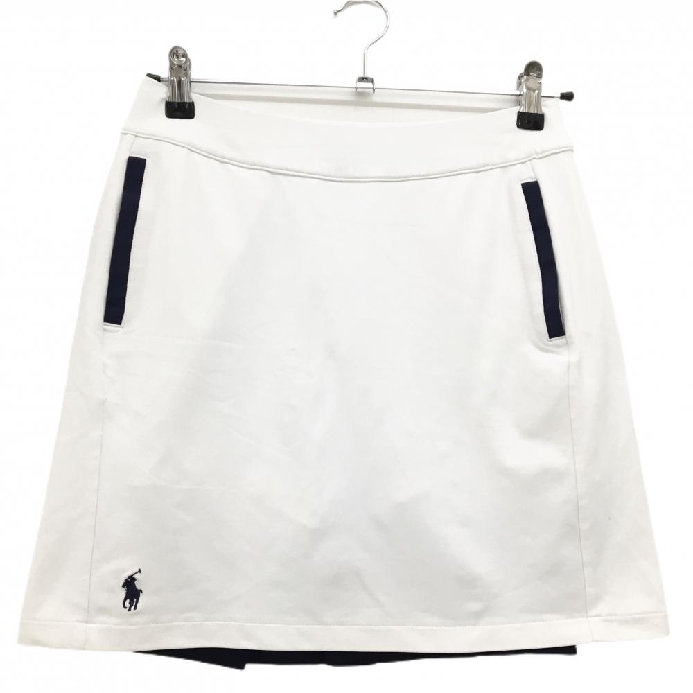 【美品】ポロゴルフ ストレッチスカート 白×ネイビー 内側インナーパンツ ラルフローレン レディース S ゴルフウェア Ralph Lauren