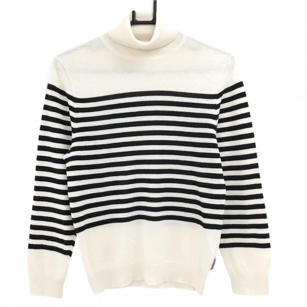 ランバンスポール タートルネックセーター アイボリー×黒 ボーダー カシミヤ混 薄手 ニット  レディース 38(M) ゴルフウェア LANVIN SPORT