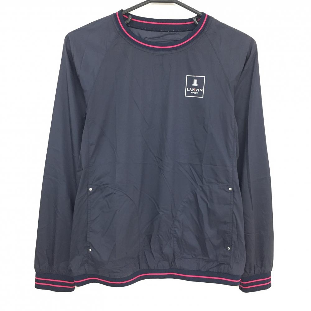 ランバンスポール ナイロンスニード ネイビー×ピンク 胸ロゴプリント 薄手 レディース 38(M) ゴルフウェア LANVIN SPORT