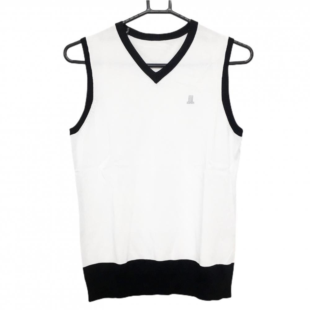 【超美品】ランバンスポール ニットベスト 白×黒 Vネック ロゴライトグレー レディース 38(M) ゴルフウェア LANVIN SPORT
