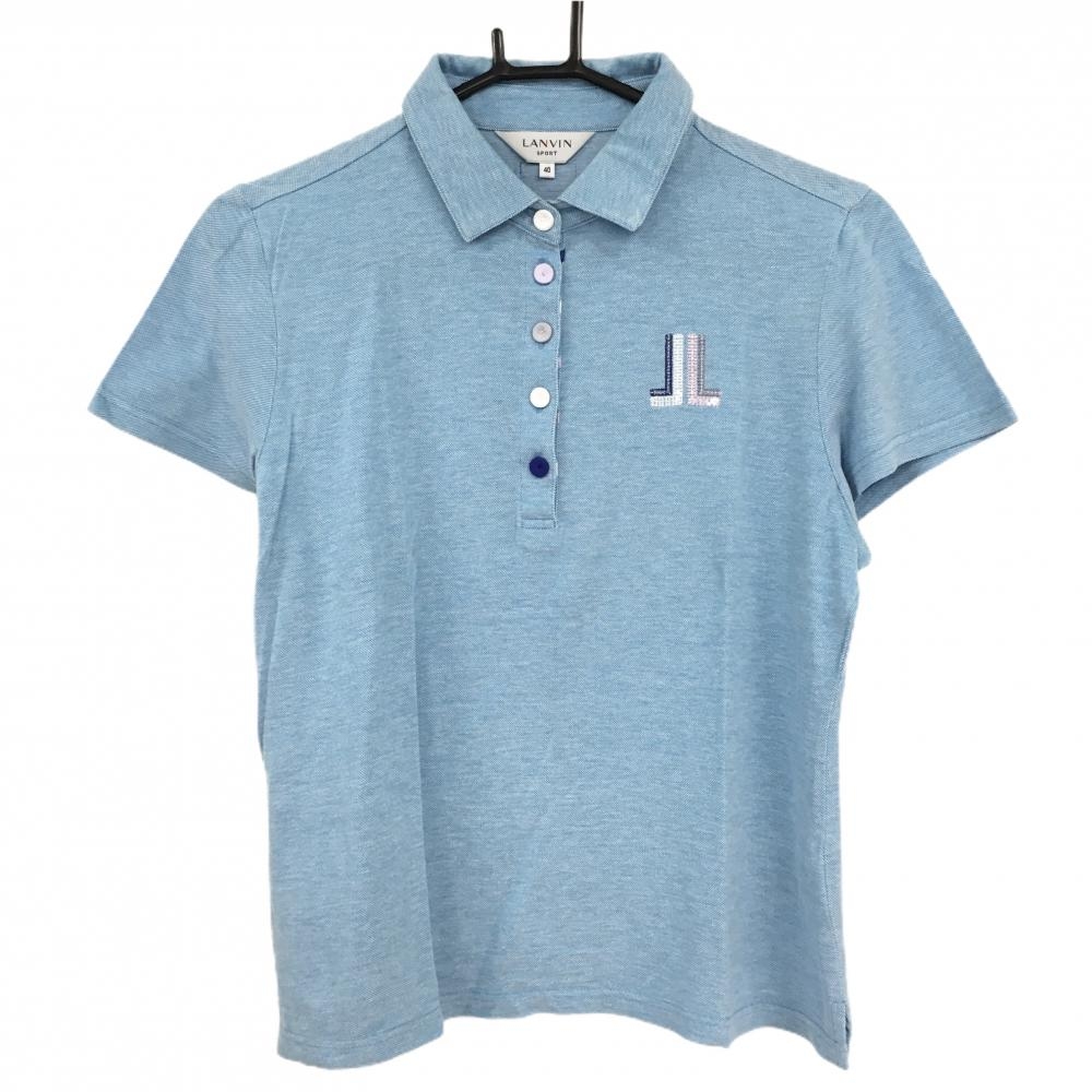 ランバンスポール 半袖ポロシャツ ライトブルー 綿100％ ロゴ レディース 40(L) ゴルフウェア LANVIN SPORT