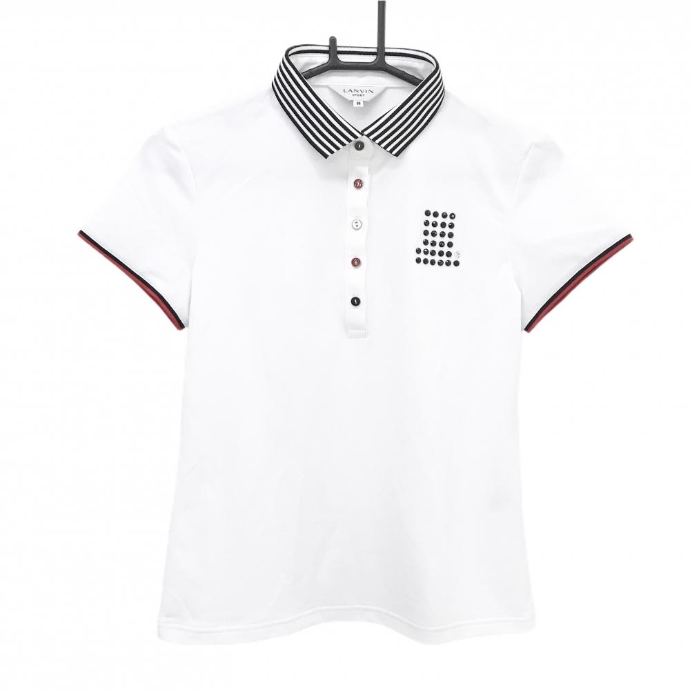 ランバンスポール 半袖ポロシャツ 白×黒 ラインストーンロゴ レディース 38(M) ゴルフウェア LANVIN SPORT
