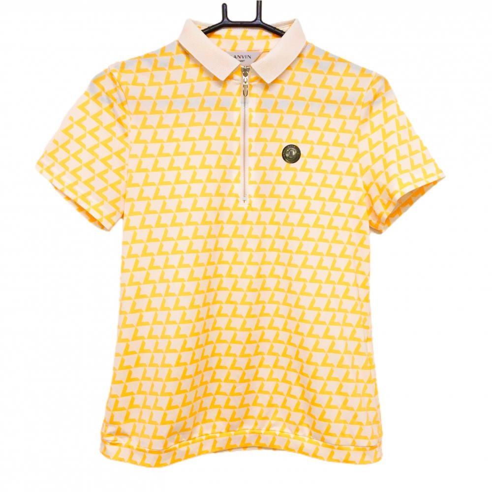 【超美品】ランバンスポール 半袖ポロシャツ 白×オレンジ 総柄 ハーフジップ レディース 38(M) ゴルフウェア LANVIN SPORT