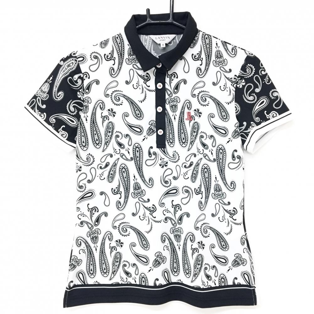 ランバンスポール 半袖ポロシャツ 白×黒 ペイズリー柄  レディース 36(S) ゴルフウェア LANVIN SPORT