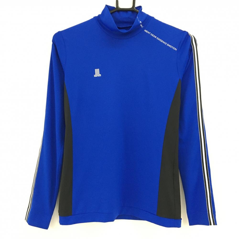 【超美品】ランバン 長袖ハイネックシャツ ブルー×黒 袖ライン サイド切替 レディース S ゴルフウェア LANVIN SPORT