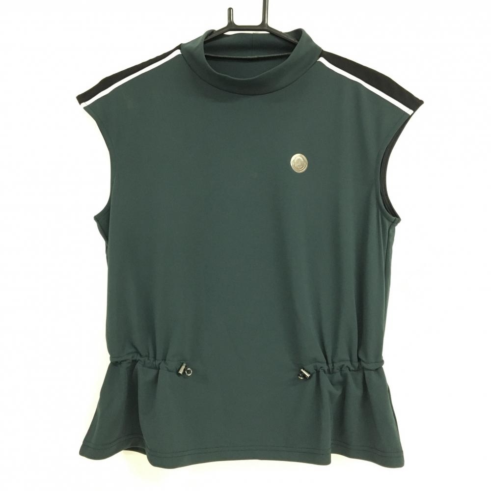 ランバンスポール ノースリーブハイネックシャツ ダークグリーン×黒 フレンチスリーブ レディース 40(L) ゴルフウェア LANVIN SPORT