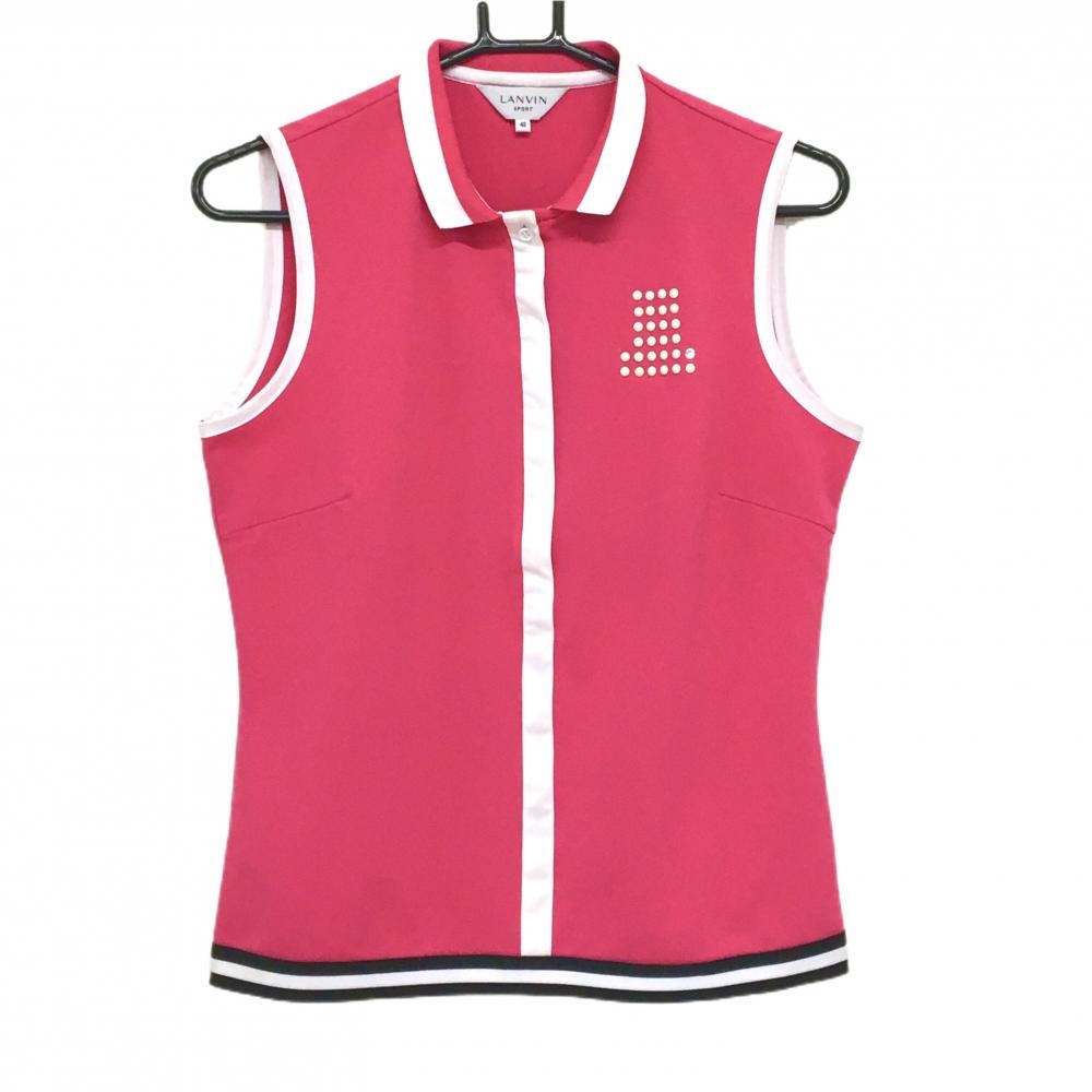 【美品】ランバンスポール ノースリーブポロシャツ ピンク×白 襟バイカラー  レディース 40(L) ゴルフウェア LANVIN SPORT