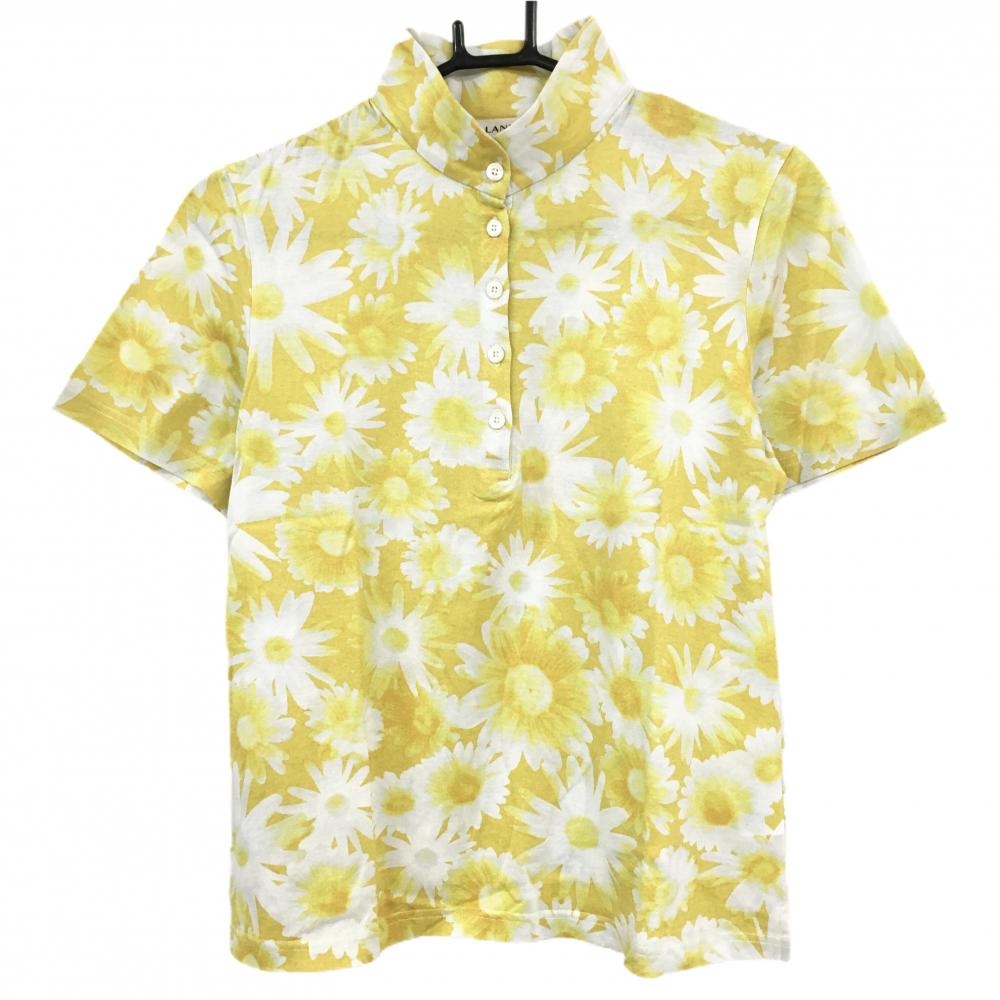 【超美品】ランバンスポール 半袖ハイネックシャツ イエロー×白 花柄 綿100％ レディース 38(M) ゴルフウェア LANVIN SPORT