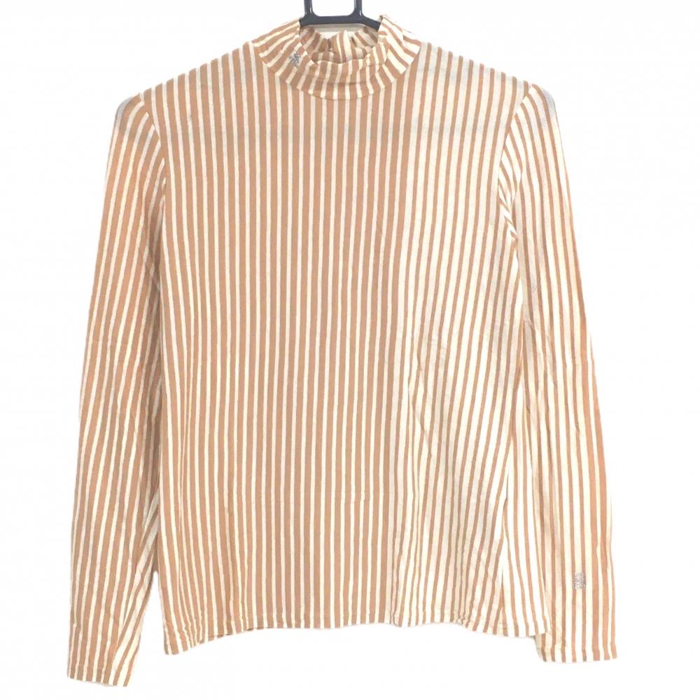 【超美品】ランバンスポール 長袖ハイネックシャツ ベージュ×白 ストライプ  レディース 38(M) ゴルフウェア LANVIN SPORT