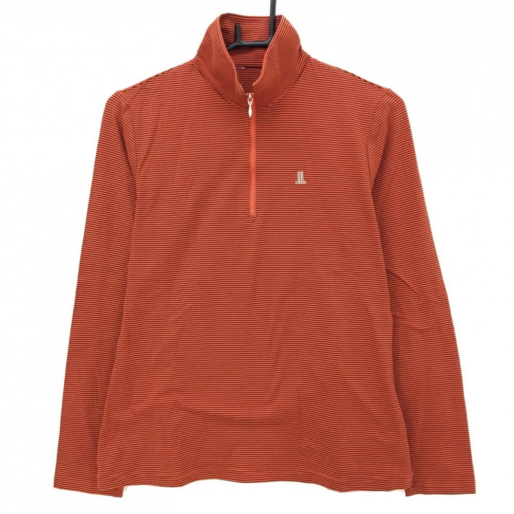 【美品】ランバンスポール 長袖ハイネックシャツ オレンジ系×黒 ボーダー ハーフジップ レディース  ゴルフウェア LANVIN SPORT
