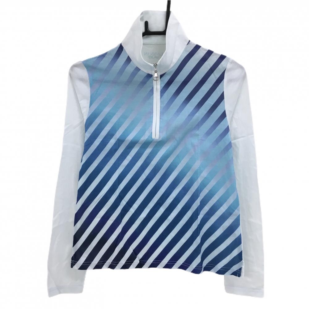【美品】ランバンスポール 長袖ハイネックシャツ ライトブルー×ネイビー ハーフジップ レディース 38(M) ゴルフウェア LANVIN SPORT