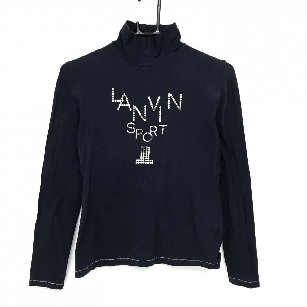 ランバンスポール 襟付き長袖ハイネックシャツ ネイビー スパンコールロゴ レディース 38(M) ゴルフウェア LANVIN SPORT