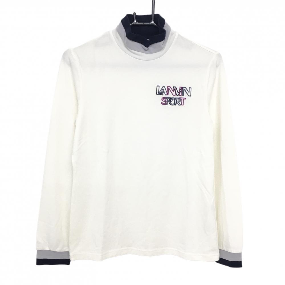 【超美品】ランバンスポール 長袖ハイネックシャツ アイボリー×ネイビー×ライトグレー  レディース 38(M) ゴルフウェア LANVIN SPORT