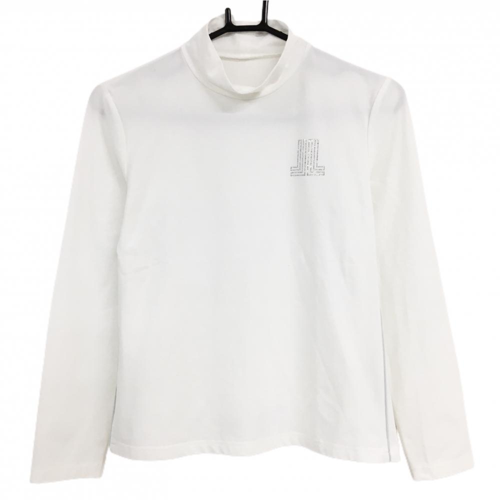 【美品】ランバンスポール 長袖ハイネックシャツ 白 サイドパイピングライトグレー  レディース 38(M) ゴルフウェア LANVIN SPORT