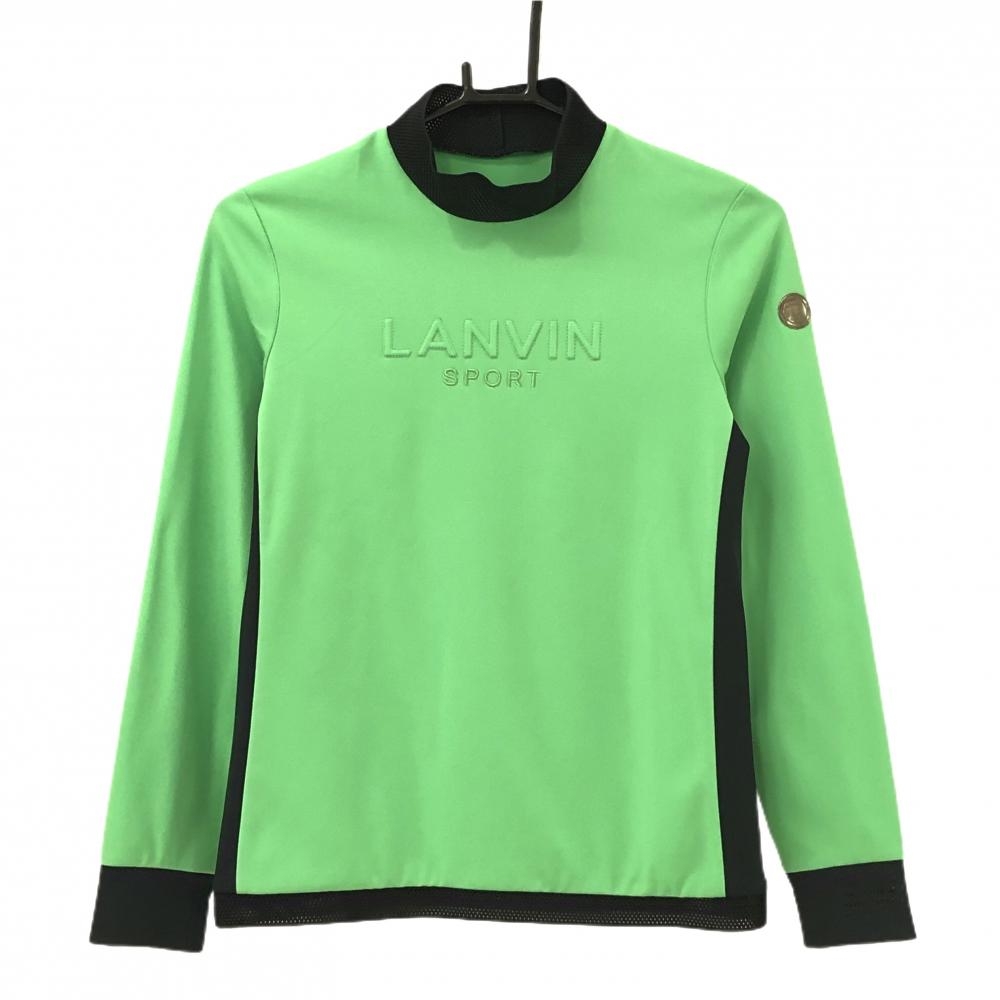 【超美品】ランバンスポール 長袖ハイネックシャツ グリーン×黒 立体ロゴ レディース 36(S) ゴルフウェア 2024年モデル LANVIN SPORT