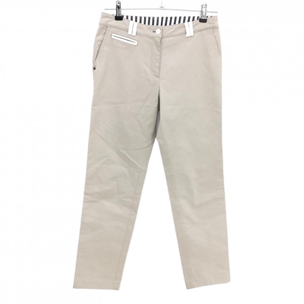 【美品】ランバンスポール パンツ ベージュ×白 ストレッチ ウエスト内側ストライプ レディース 38(M) ゴルフウェア LANVIN SPORT