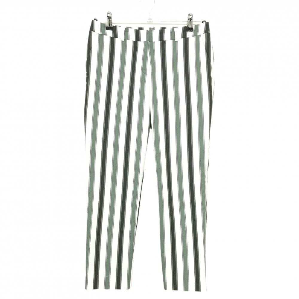 【美品】ランバンスポール 半端丈パンツ 白×グリーン ストライプ レディース 38(M) ゴルフウェア LANVIN SPORT