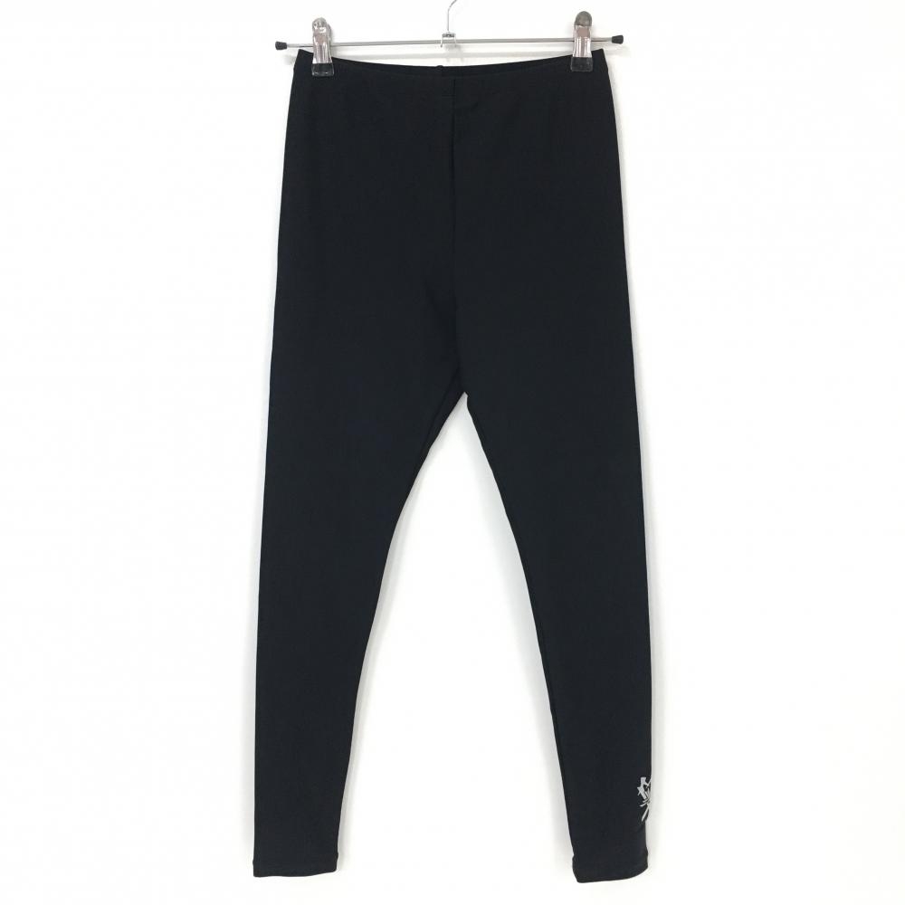 【美品】ランバンスポール レギンス 黒 裾プリント ストレッチ スパッツ レディース F ゴルフウェア LANVIN SPORT