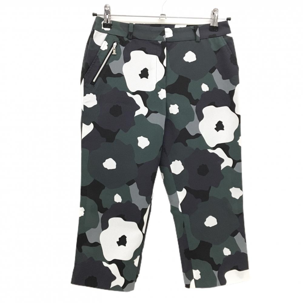 ランバンスポール 半端丈パンツ カーキ×白 総柄 メッシュ調 薄手  レディース 36(S) ゴルフウェア LANVIN SPORT