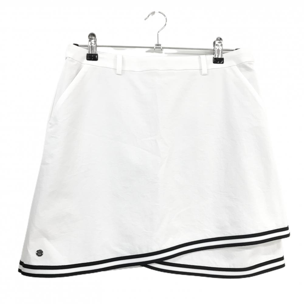 【新品】ランバンスポール スカート 白×黒 裾ライン メッシュ裏地 レディース 42(XL) ゴルフウェア LANVIN SPORT