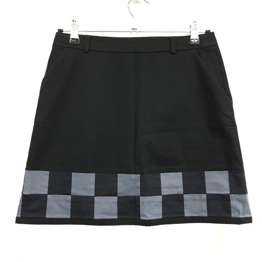 【美品】ランバンスポール スカート 黒×グレー 裾ブロック柄 裏地付き レディース 38(M) ゴルフウェア LANVIN SPORT