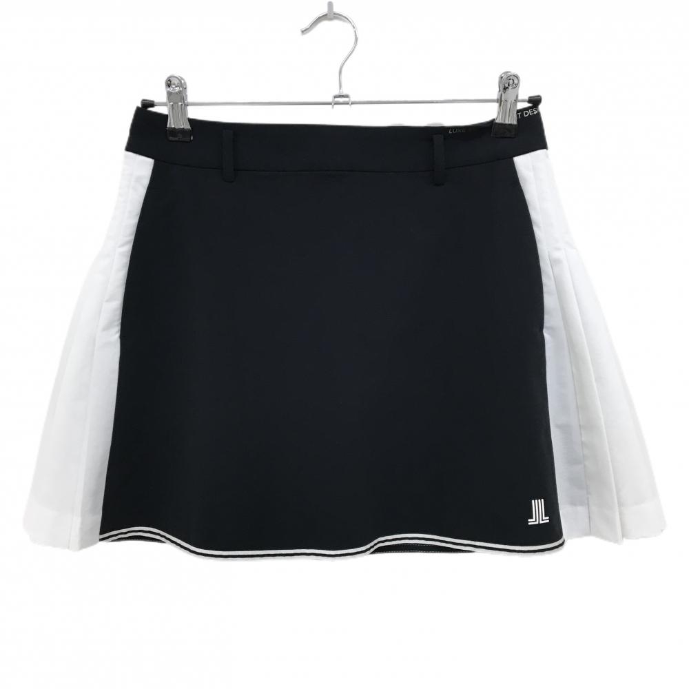 【超美品】ランバンスポール スカート 黒×白 サイドプリーツ 裾ライン  レディース L ゴルフウェア LANVIN SPORT