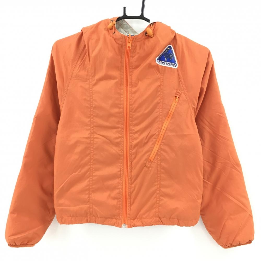 【超美品】ルコック ダウンジャケット オレンジ 軽量 フード付 ダウン80％ レディース S ゴルフウェア le coq sportif