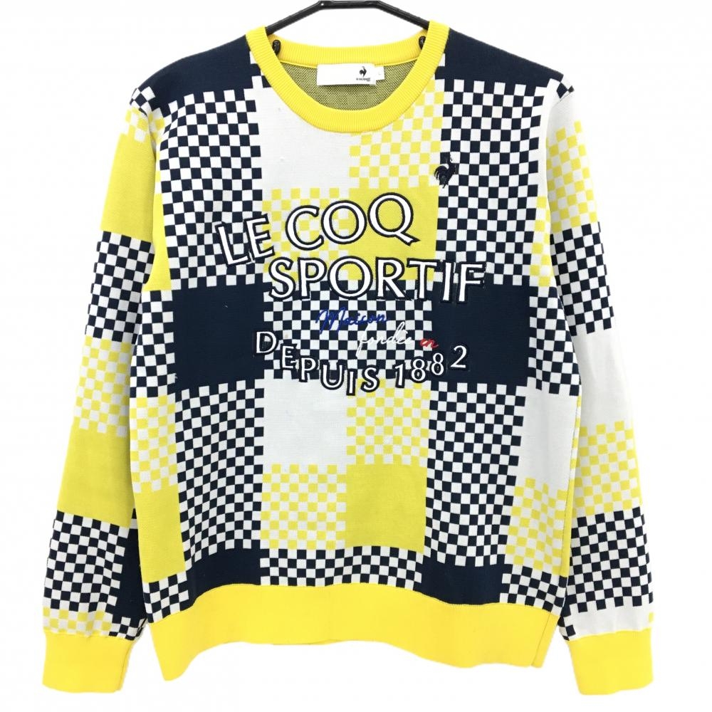 ルコック セーター イエロー×ネイビー チェック ニット  レディース L ゴルフウェア le coq sportif