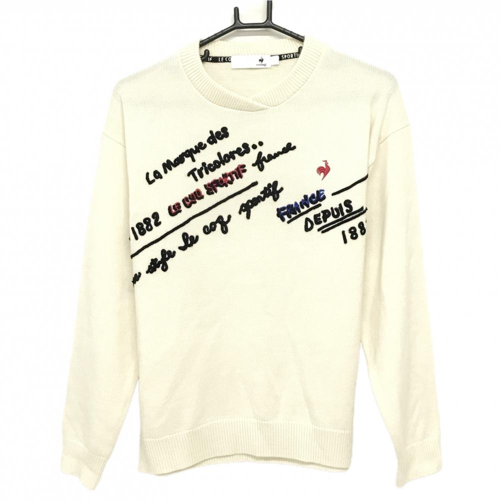 【超美品】ルコックゴルフ セーター アイボリー×黒 ニット ウール混 レディース L ゴルフウェア 2024年モデル le coq sportif