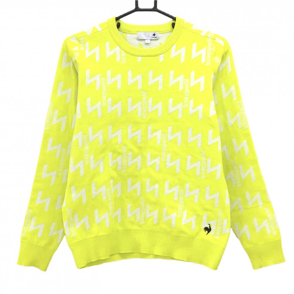 ルコックゴルフ セーター イエロー×白 総柄 裾ロゴ ニット レディース L ゴルフウェア le coq sportif