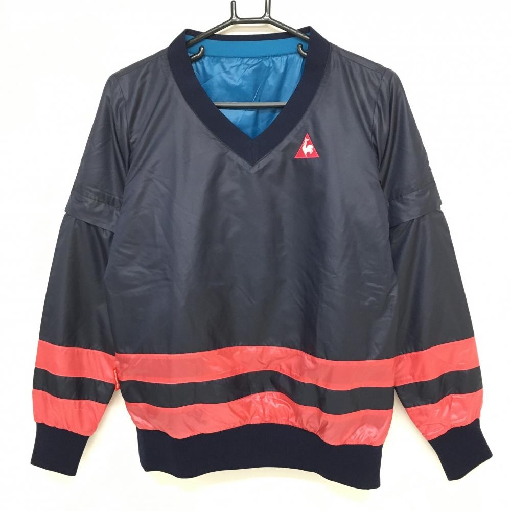 【超美品】ルコック 中綿リバーシブルスニード ネイビー×ピンク 4WAY Vネック レディース M ゴルフウェア le coq sportif