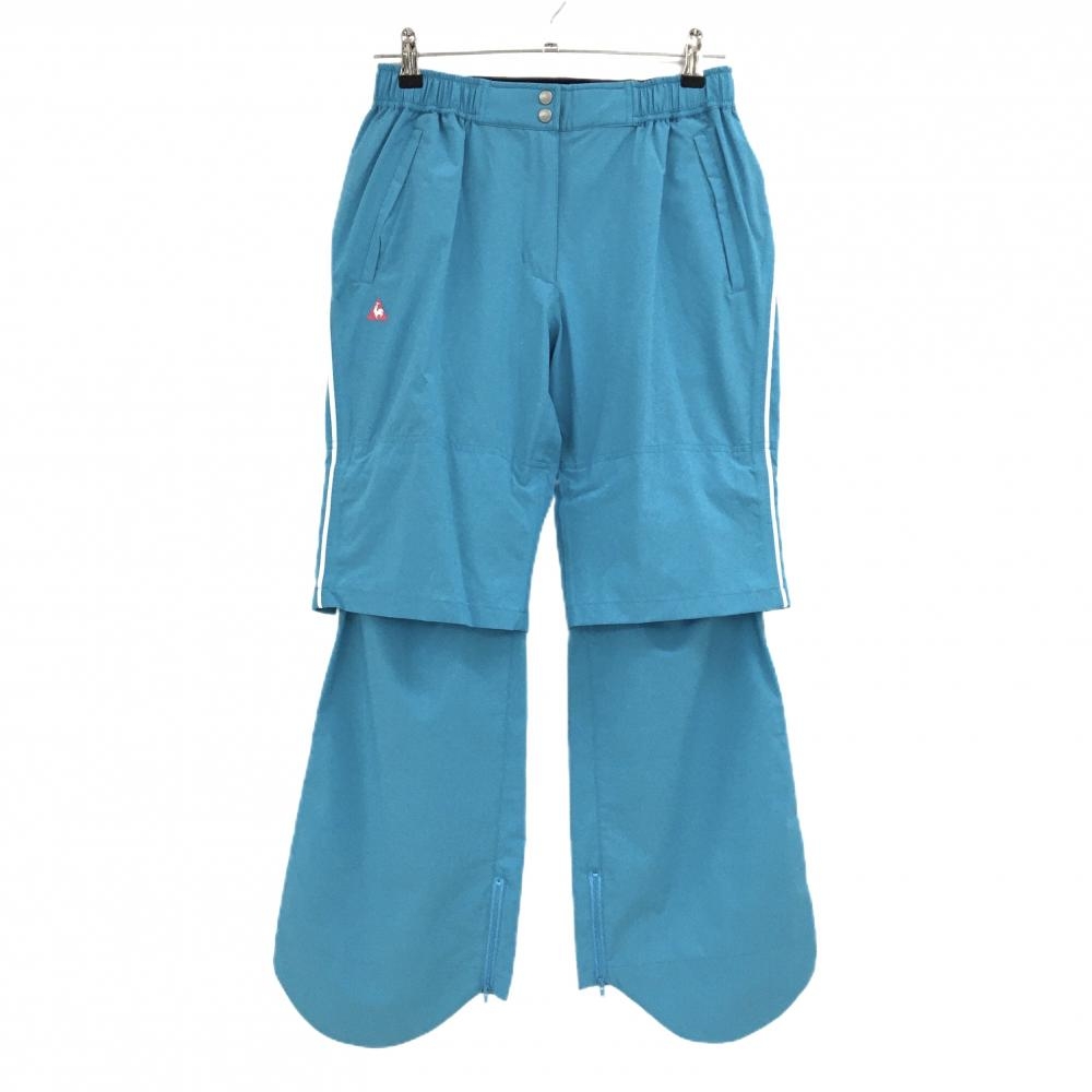 【超美品】ルコックゴルフ レインパンツ ライトブルー×白 サイドライン 裾ジップ  レディース M ゴルフウェア le coq sportif