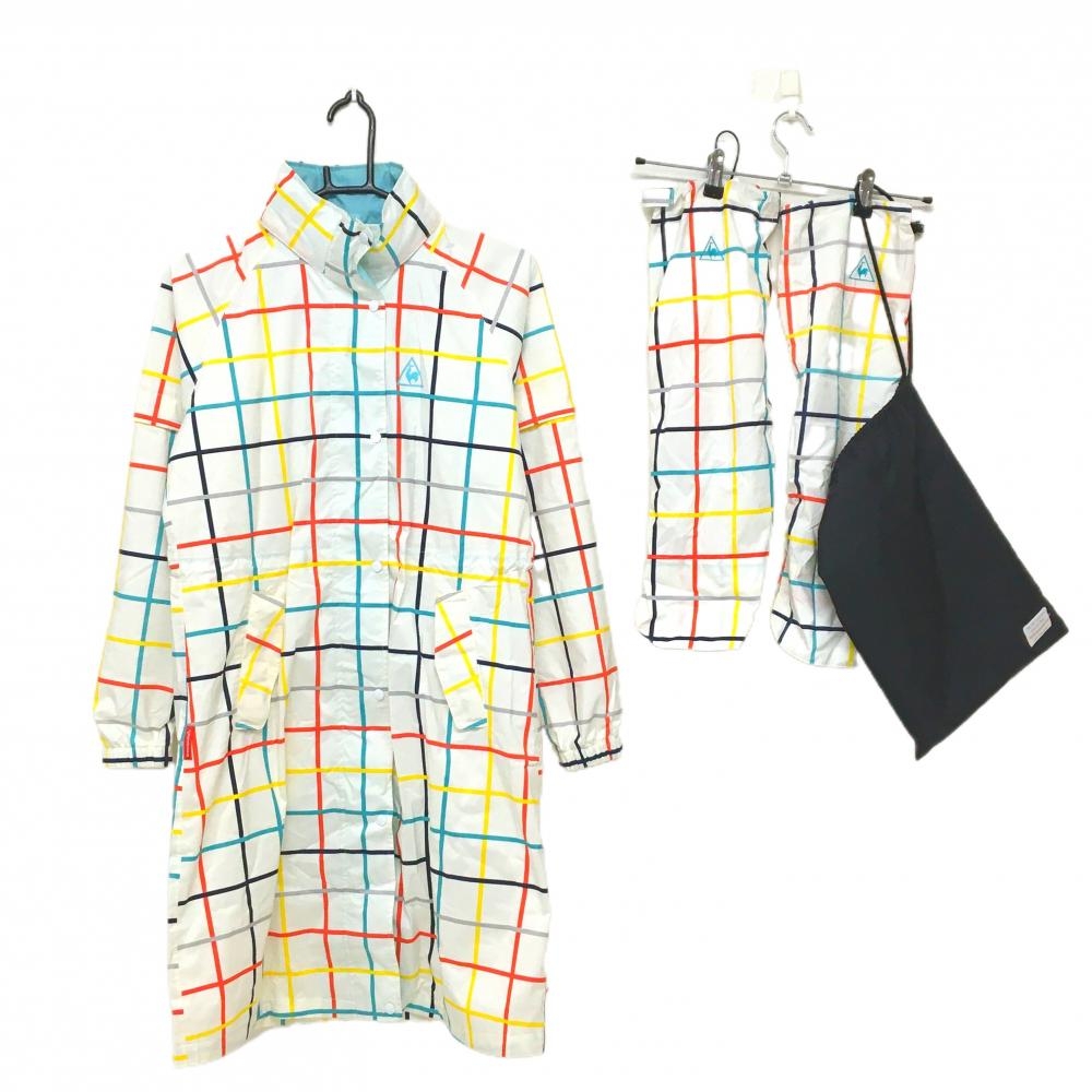 ルコックゴルフ レインウェア（2WAYワンピース×レインカバー） 白×ライトブルー  レディース L ゴルフウェア le coq sportif