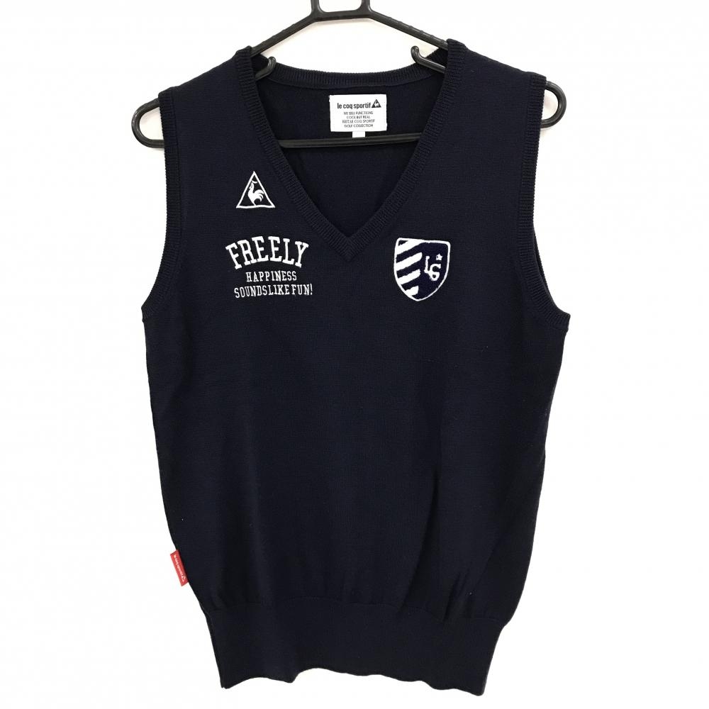 【美品】ルコックゴルフ ニットベスト ネイビー Vネック ロゴ刺しゅう レディース LL ゴルフウェア le coq sportif