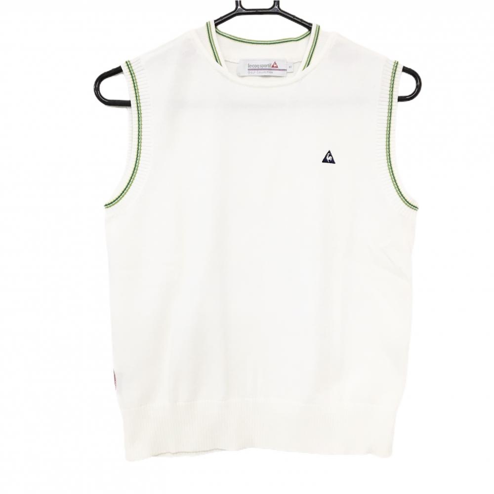 ルコックゴルフ ニットベスト 白 コットン混 レディース M ゴルフウェア le coq sportif