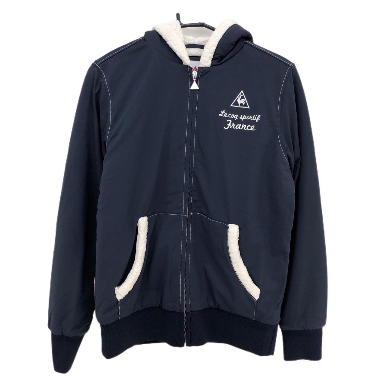 【美品】ルコック ジップパーカー ネイビー×白 裏地ボア ブルゾン レディース L ゴルフウェア le coq sportif