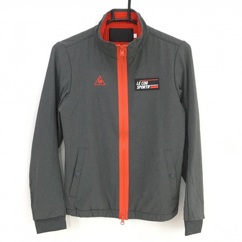 【超美品】ルコックゴルフ ジャケット グレー×オレンジ 一部裏起毛 ナイロン混 レディース S ゴルフウェア le coq sportif
