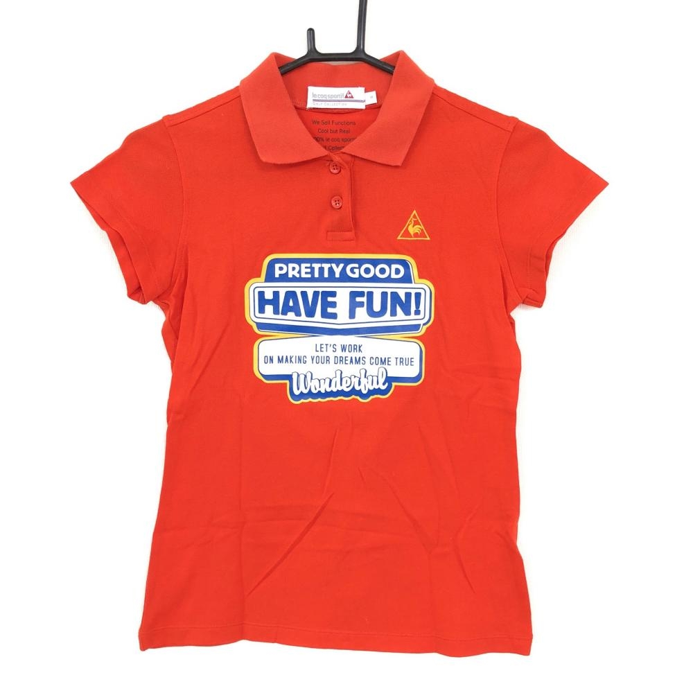 【美品】ルコック 半袖ポロシャツ レッド×白 Tight Fit プリント レディース M ゴルフウェア le coq sportif