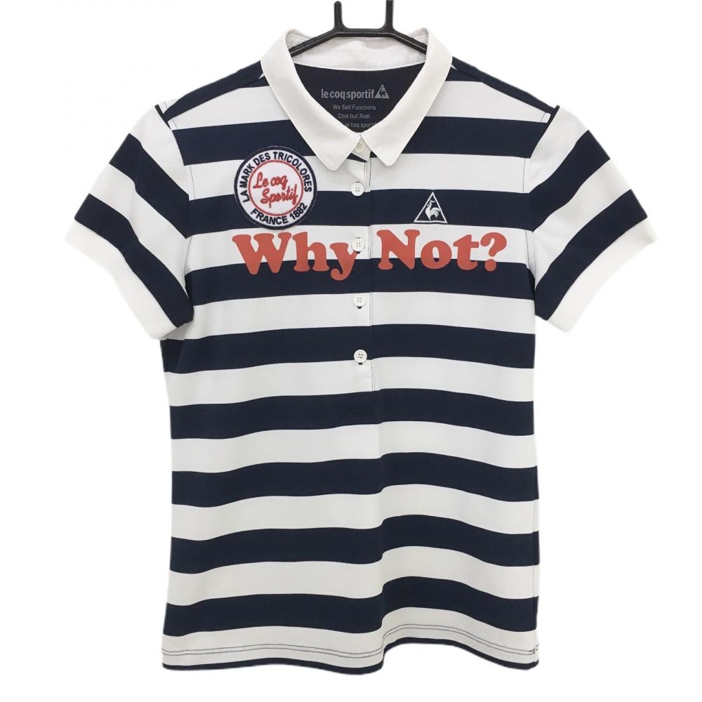 ルコック 半袖ポロシャツ 白×ネイビー ボーダー レディース L ゴルフウェア le coq sportif
