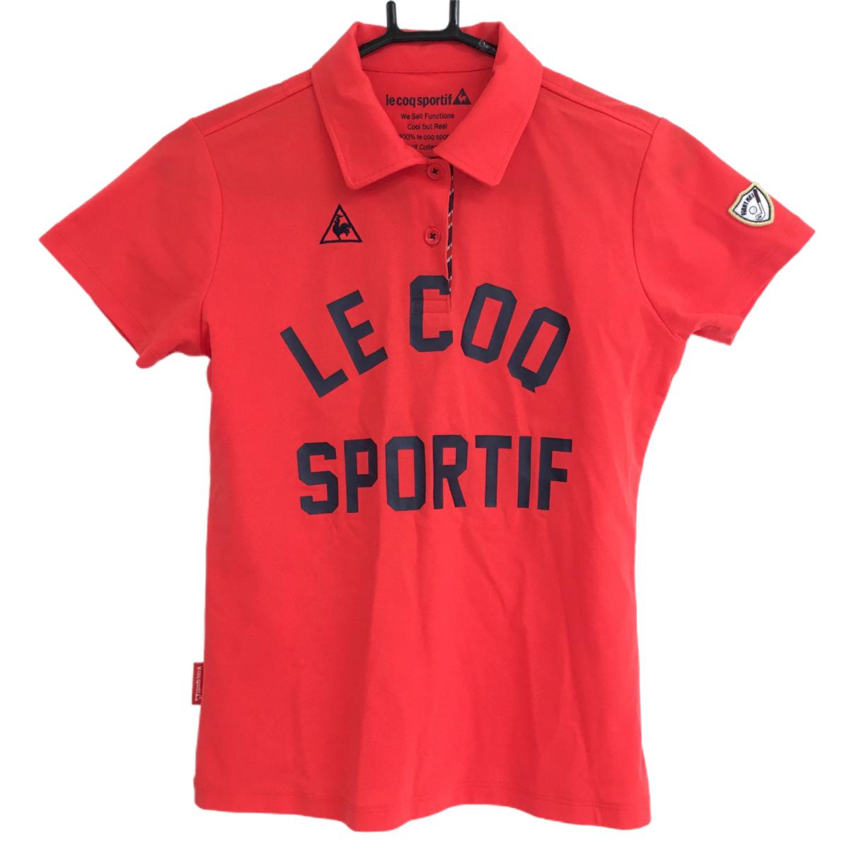 【超美品】ルコック 半袖ポロシャツ レッド ロゴ刺しゅう 袖ワッペン レディース M ゴルフウェア le coq sportif