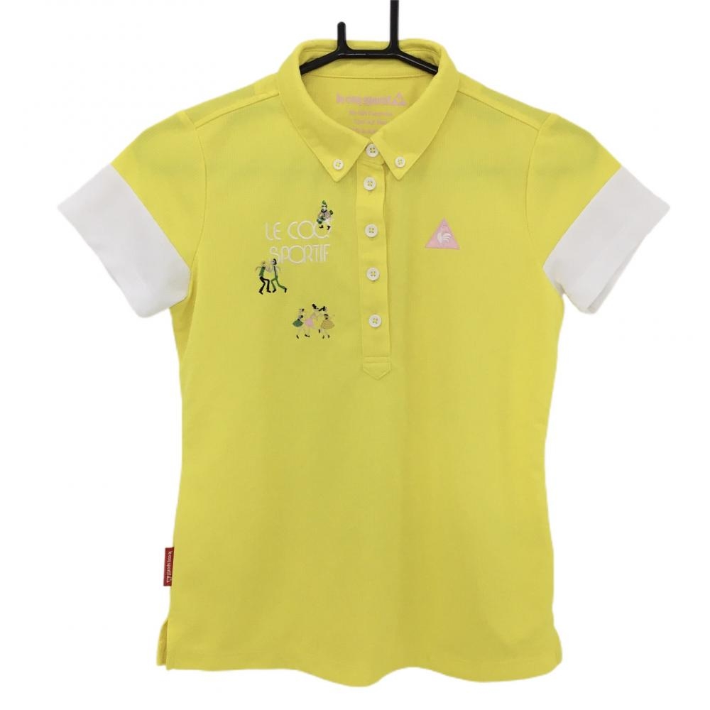 ルコック 半袖ポロシャツ イエロー×白 ボタンダウン 刺しゅう  レディース M ゴルフウェア le coq sportif
