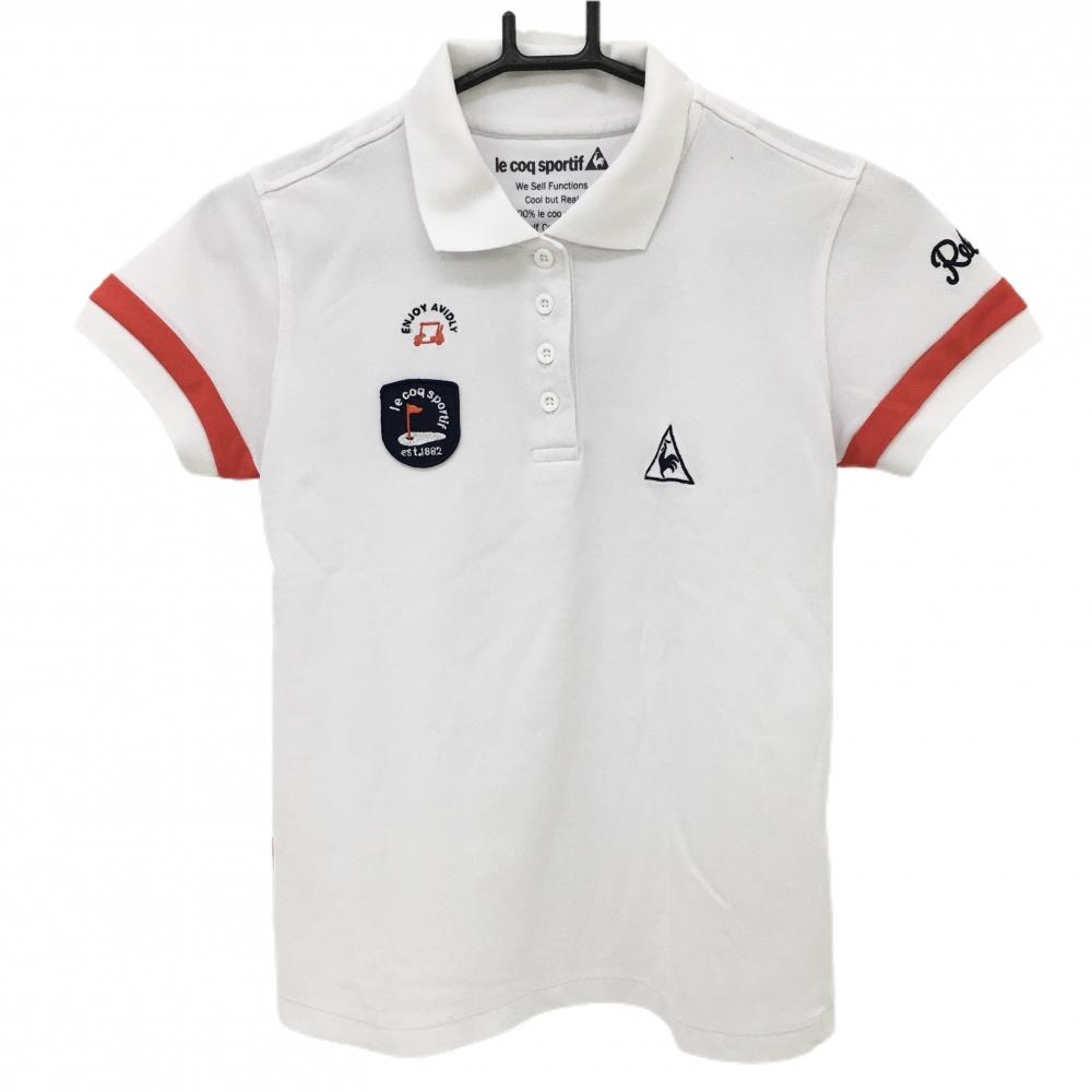 【美品】ルコック 半袖ポロシャツ 白×レッド 袖ライン レディース S ゴルフウェア le coq sportif