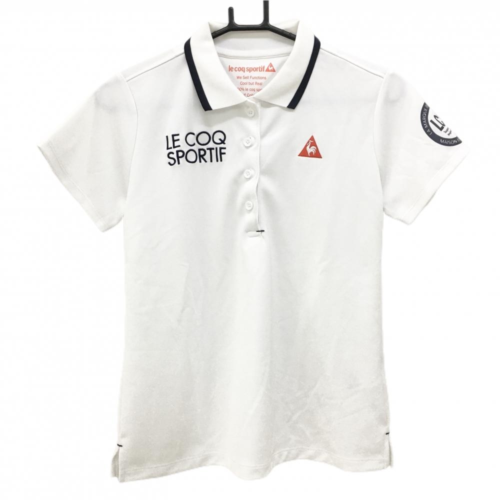 【超美品】ルコック 半袖ポロシャツ 白×ネイビー 胸・袖ロゴ レディース L ゴルフウェア le coq sportif