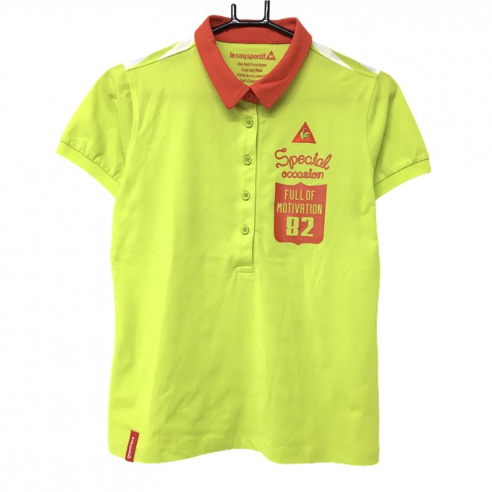 【美品】ルコック 半袖ポロシャツ ライトグリーン×レッド 背面ボーダー レディース L ゴルフウェア le coq sportif
