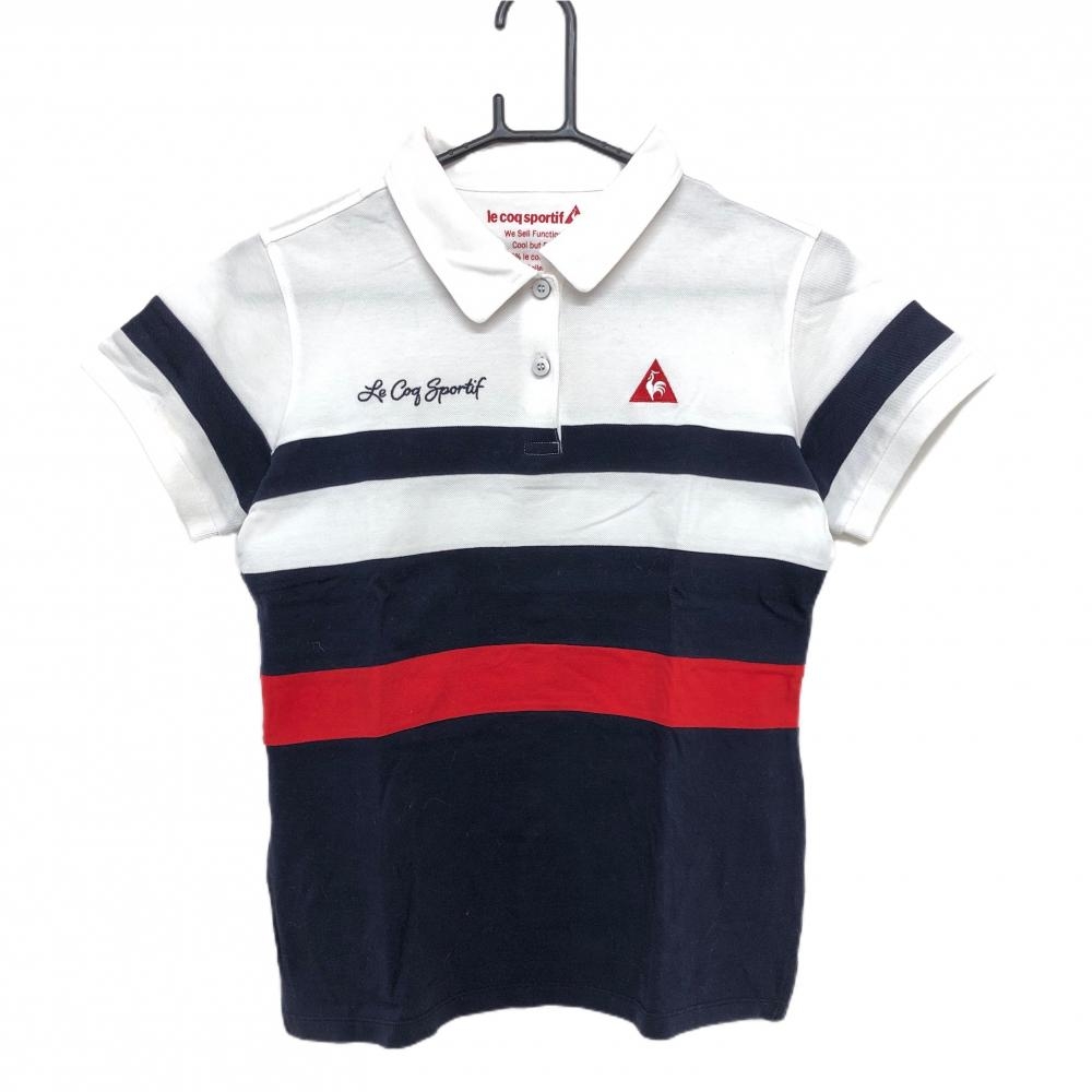 ルコック 半袖ポロシャツ 白×ネイビー×レッド バイカラー レディース L ゴルフウェア le coq sportif