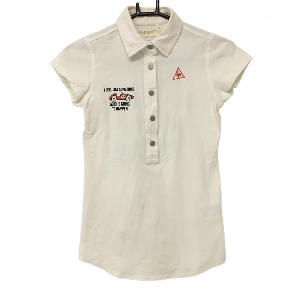 ルコック 半袖ポロシャツ アイボリー×黒 スナップボタン バックプリント  レディース M ゴルフウェア le coq sportif
