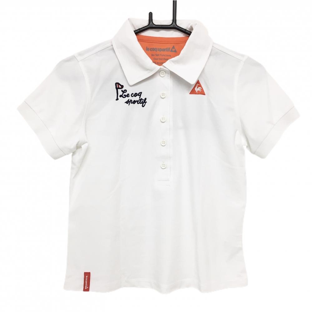 【美品】ルコックゴルフ 半袖ポロシャツ 白×ネイビー カート刺しゅう レディース L ゴルフウェア le coq sportif
