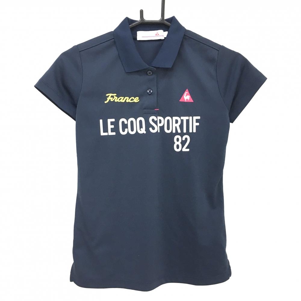 【超美品】ルコックゴルフ 半袖ポロシャツ ネイビー×白 フロントロゴ レディース S ゴルフウェア le coq sportif